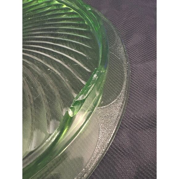 Vintage Anchor Hocking Spiral Green Uranium Glass Footed Cake Plate Stand 10" - Picture 8 of 10
